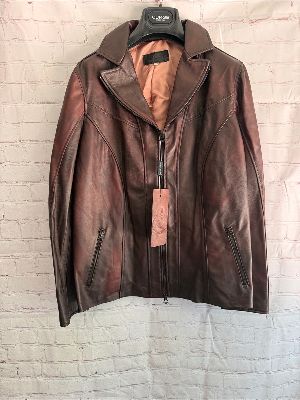 Italian Leather Brown Leather Jacket by CURGÉ woman’s size EU 46 US Large